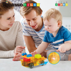 PicassoTiles battery-powered motor powered by three AA batteries for motion.