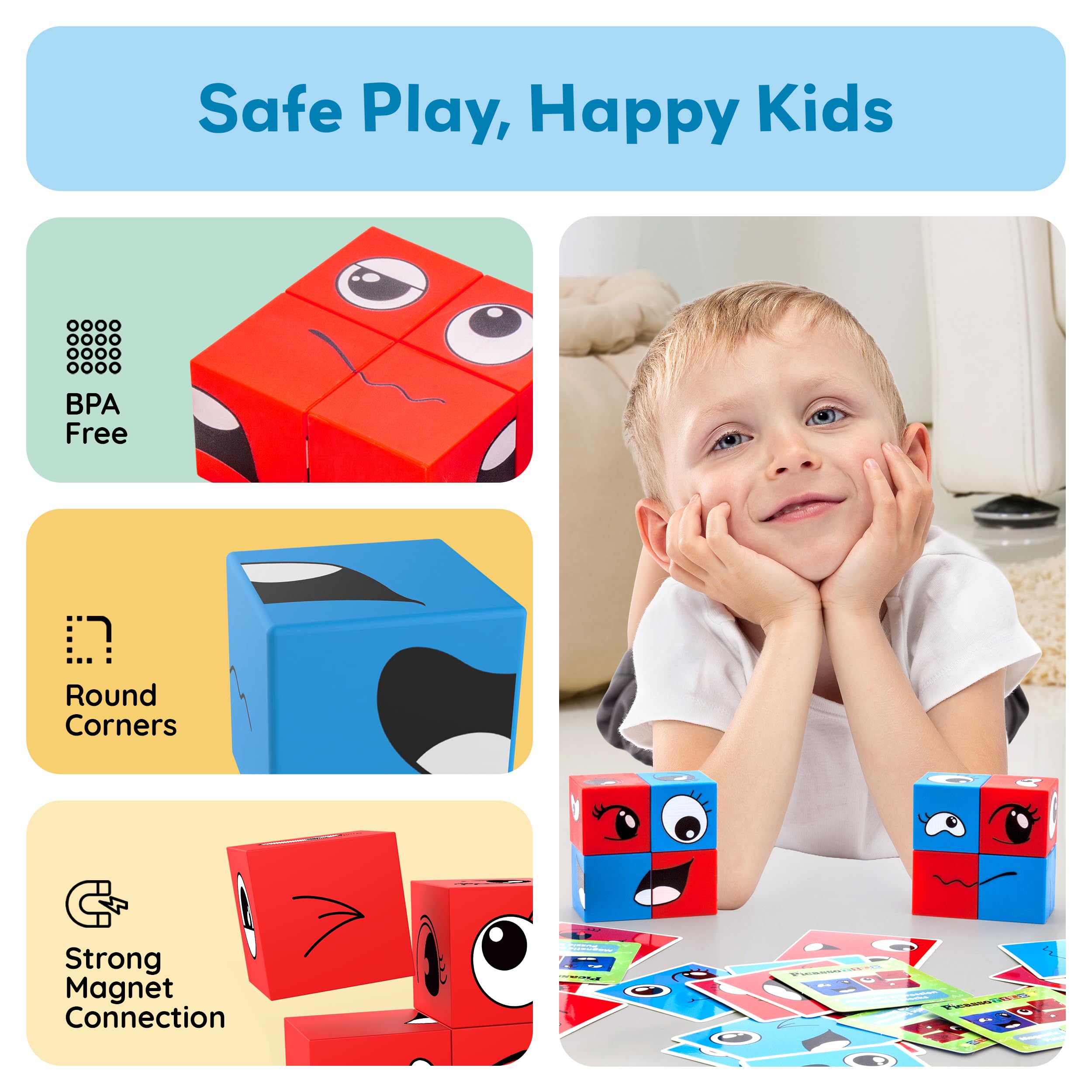 PicassoTiles BPA-free and non-toxic blocks reassure safe, open-ended exploration for ages 3 and up.