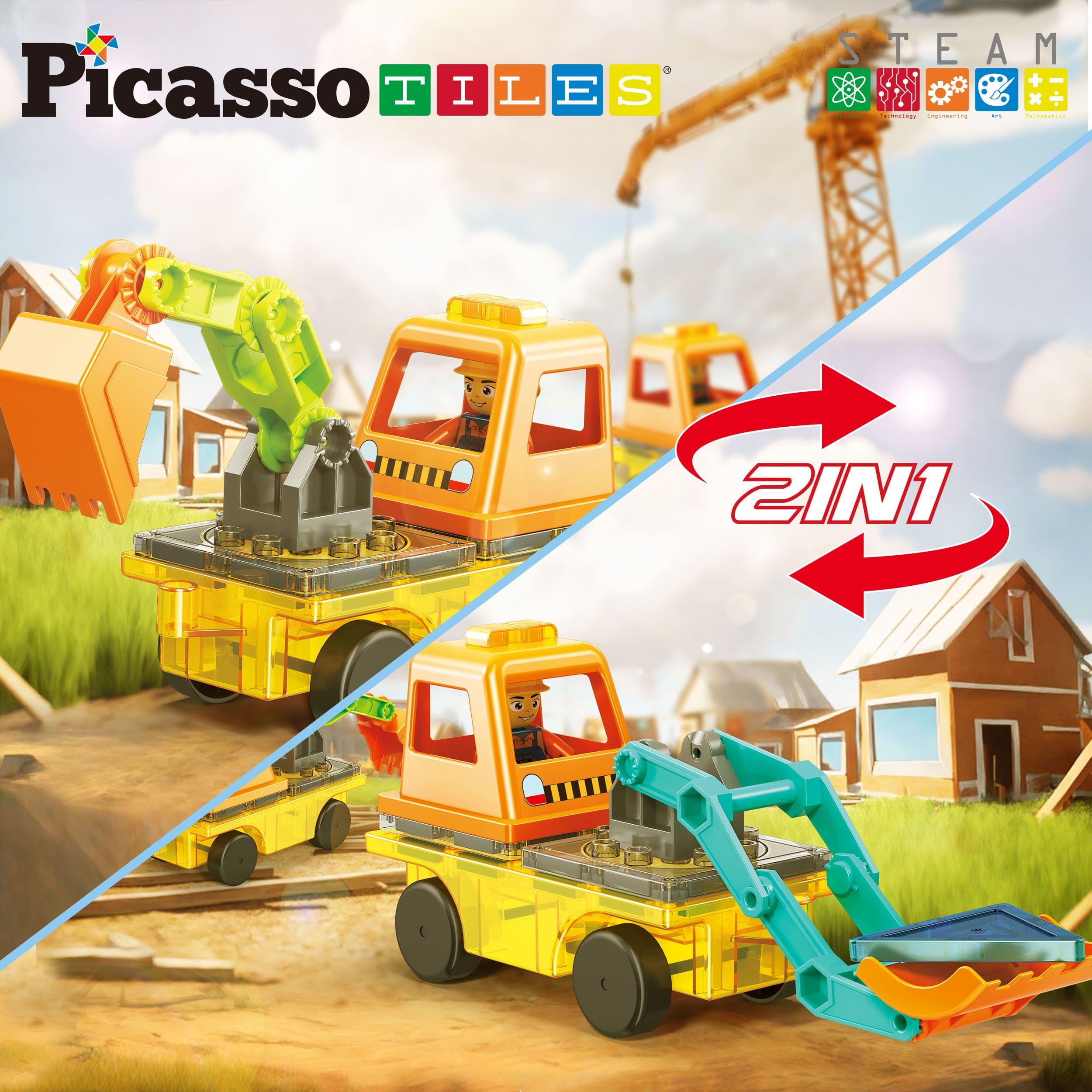 PicassoTiles car base with figure, versatile add-on for dynamic stories and transitions.