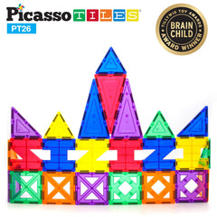 PicassoTiles clear magnetic tiles set enables easy 3D assembly and imaginative architecture.