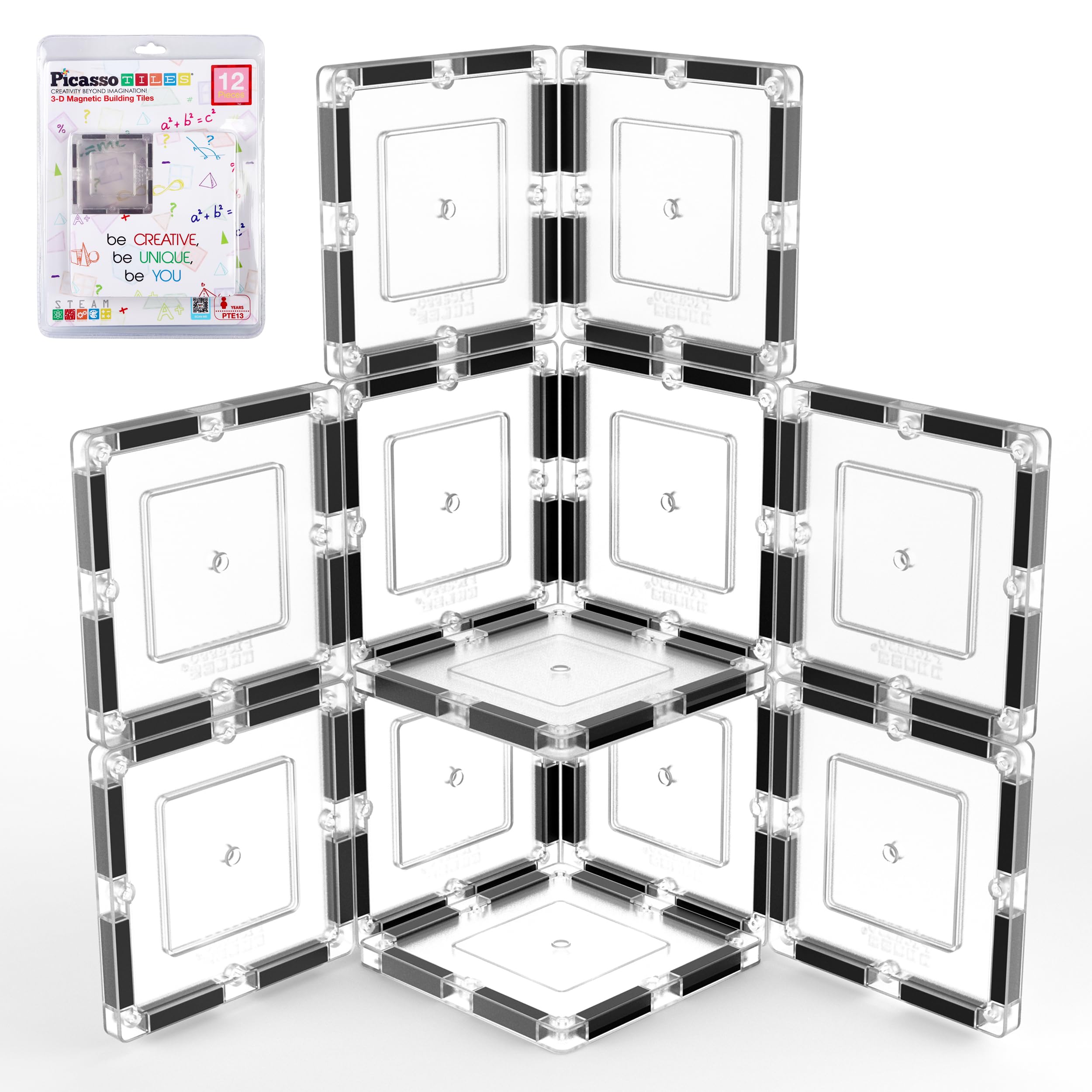 PicassoTiles clear tile expansion set hero: transparent pieces for bright, imaginative construction