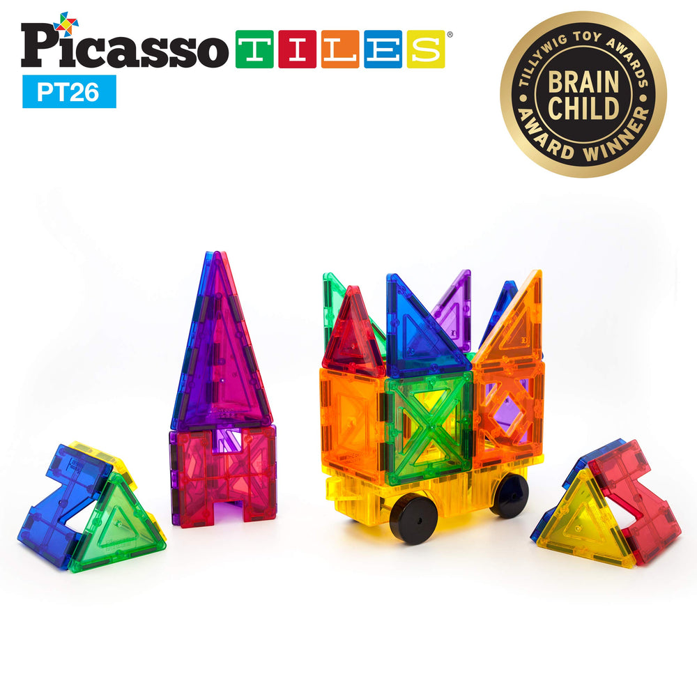 PicassoTiles color shapes and numbers introduce early geometry and counting through construction play.