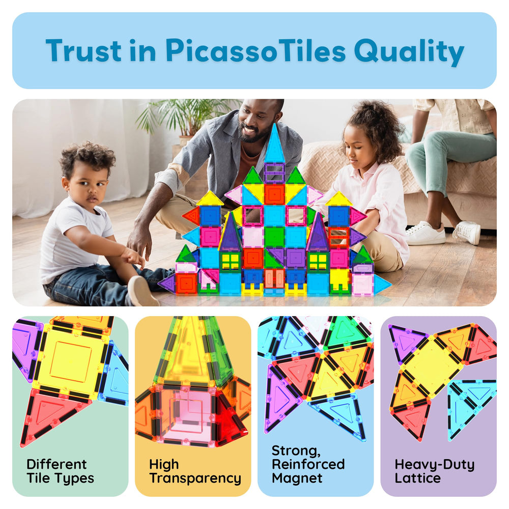 PicassoTiles colorful tiles forming vibrant 3D shapes.