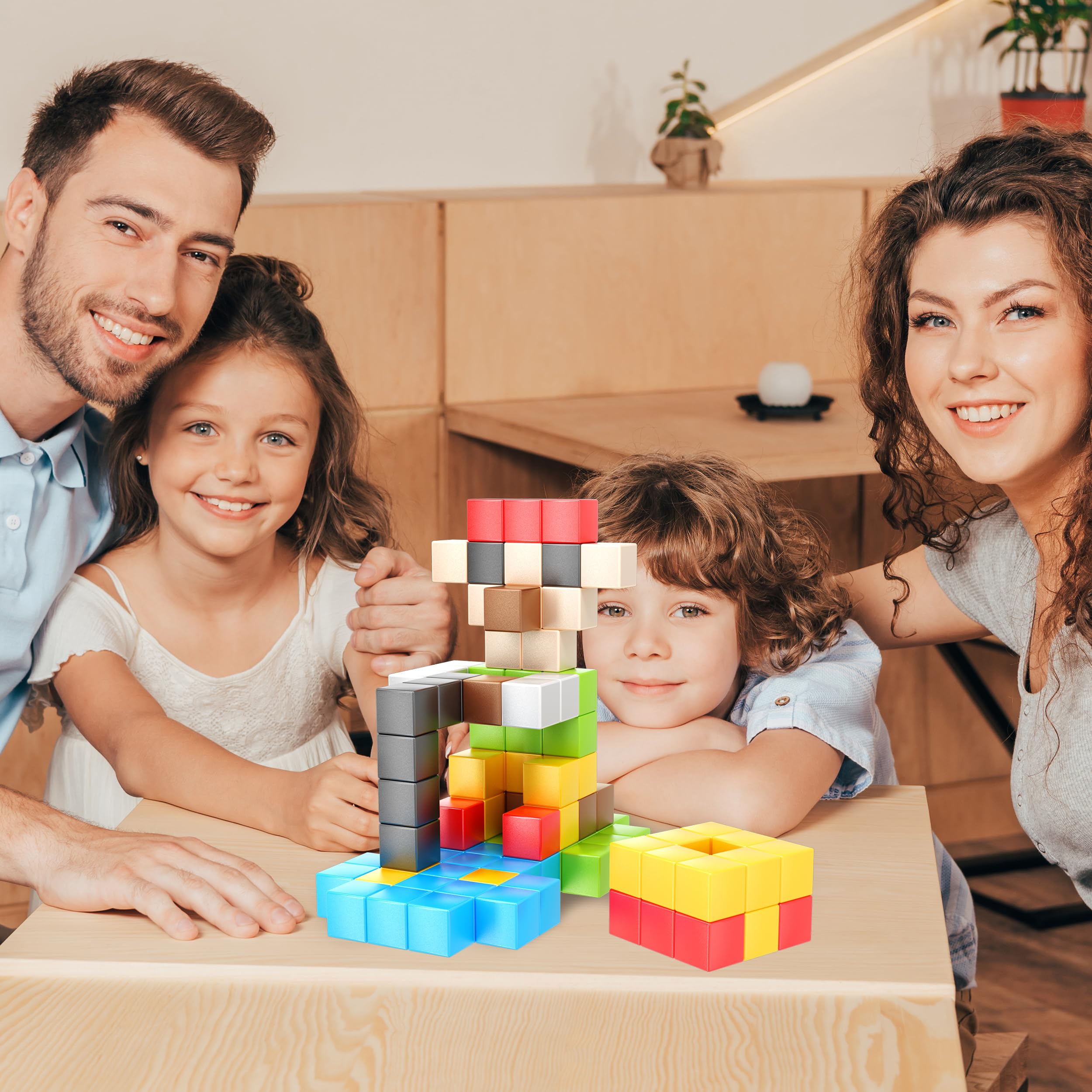 PicassoTiles colorful cubes collection for color and shape recognition during play.