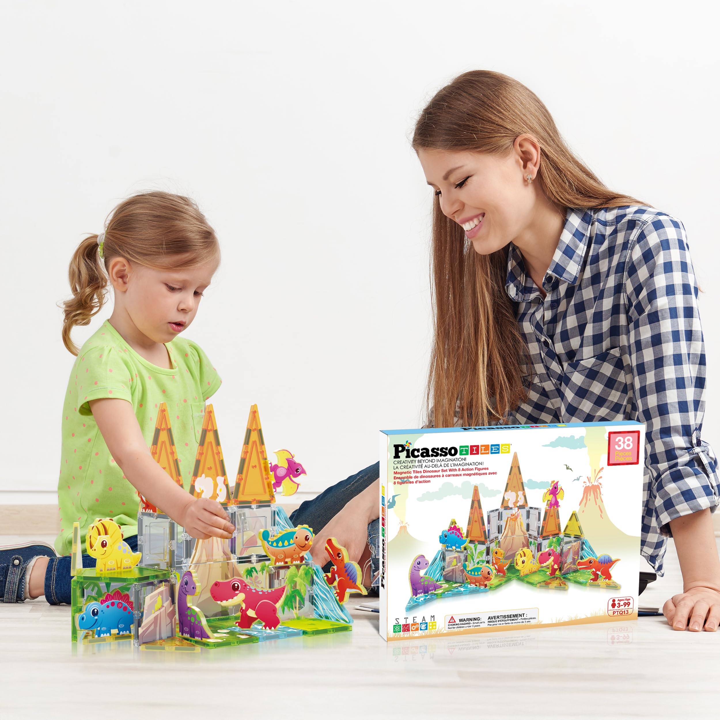 PicassoTiles eight dinosaur figures: colorful figures inspire imaginative storytelling and role-play.