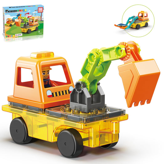 PicassoTiles excavator-backhoe 2-in-1 in action, boosting imaginative building.
