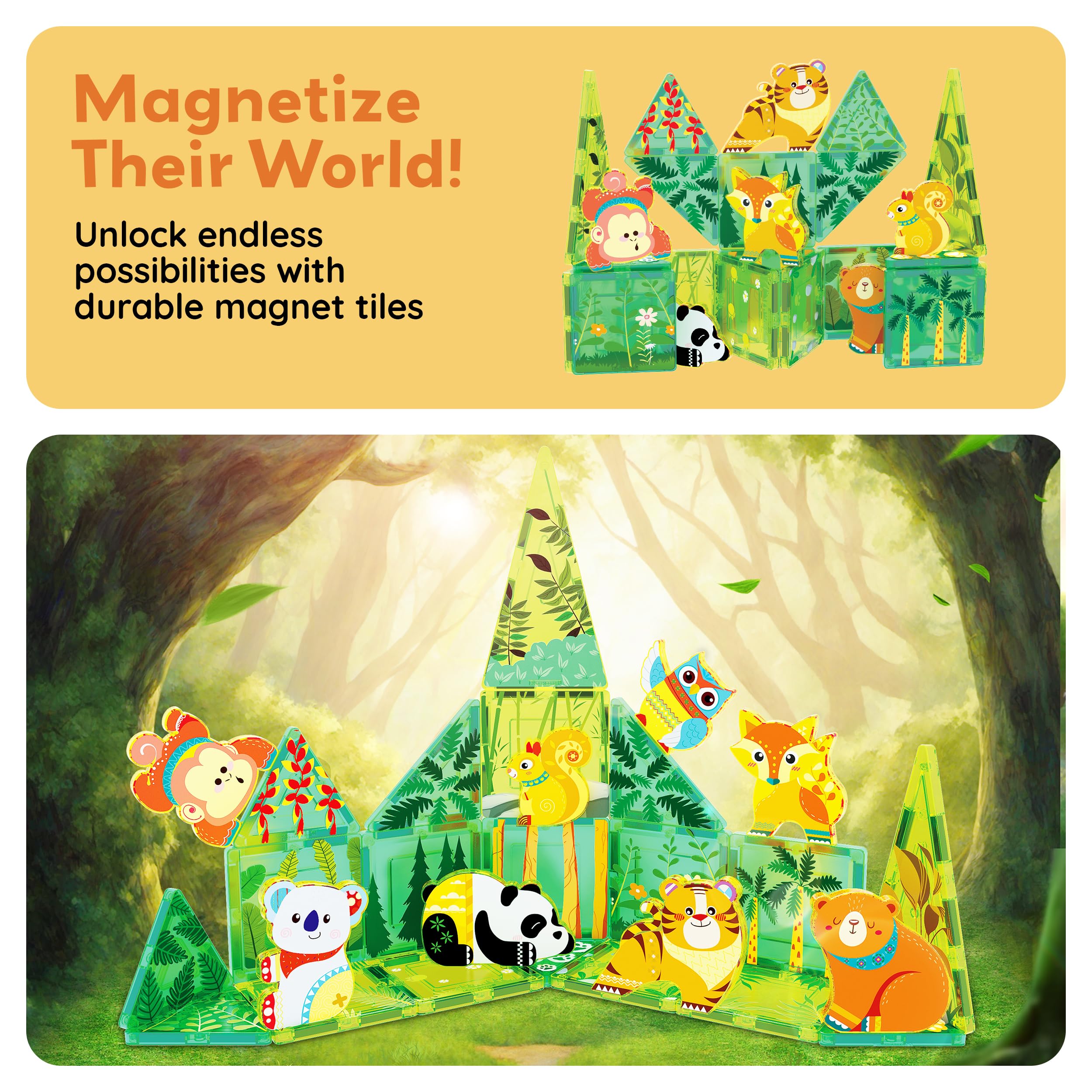 PicassoTiles monkey magnet: promotes imaginative scenarios and fine motor engagement.