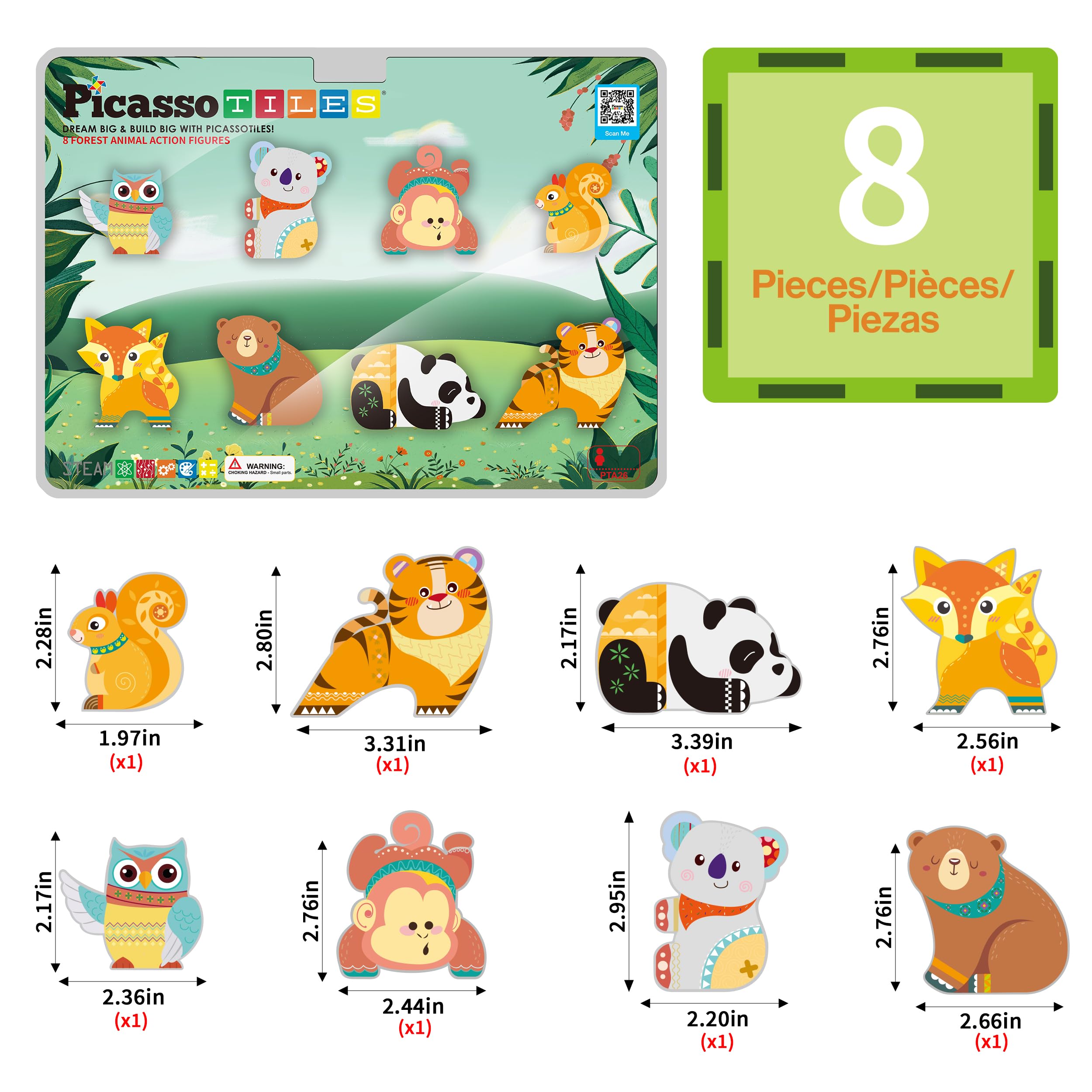 PicassoTiles squirrel magnet: supports color and shape recognition during play.
