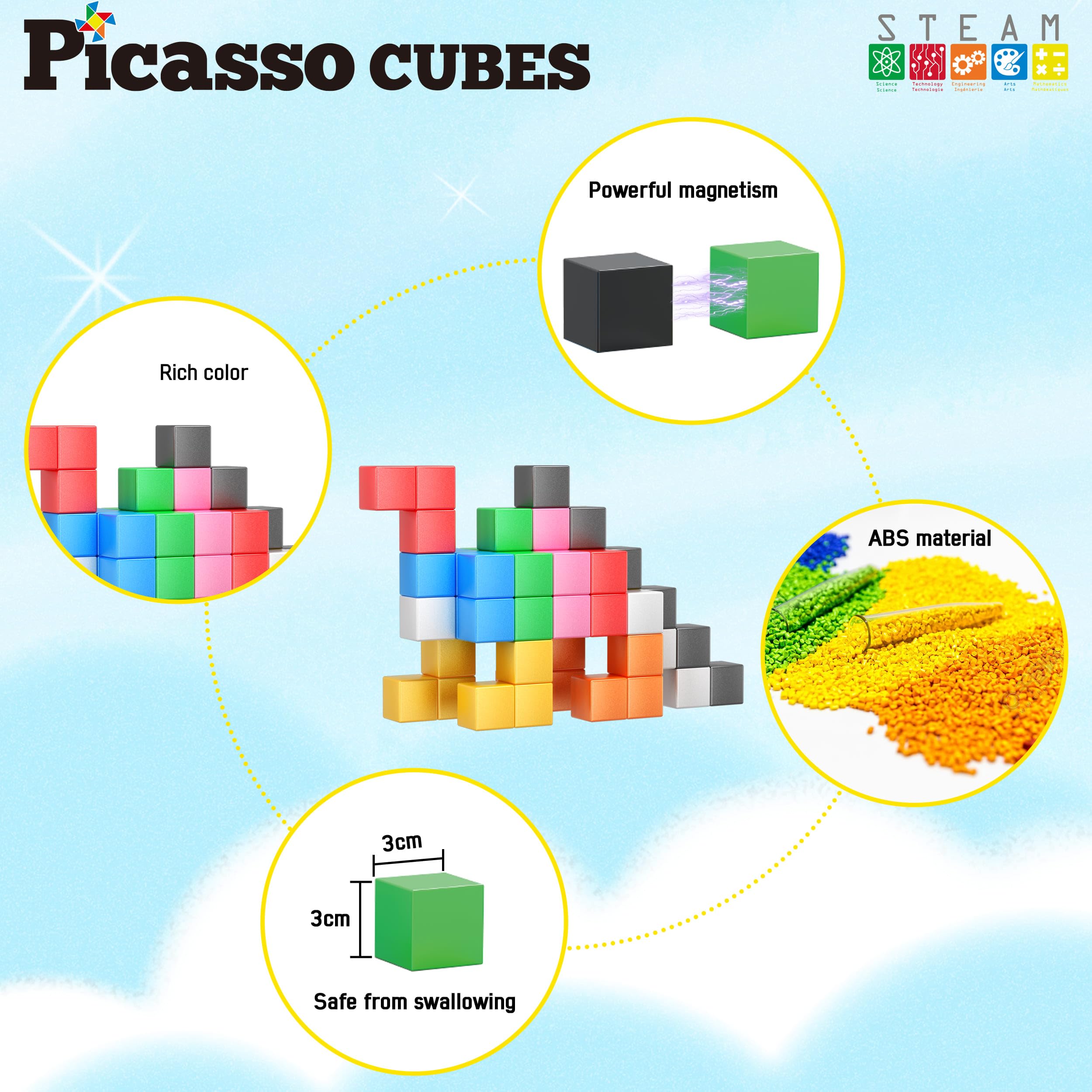 PicassoTiles idea book open with 30+ projects to spark creativity.