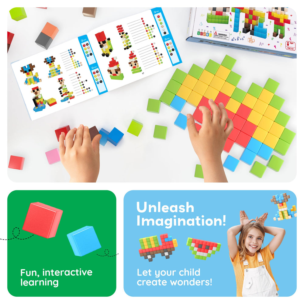 PicassoTiles illustrated cards collection helps practice 2D and 3D modeling.