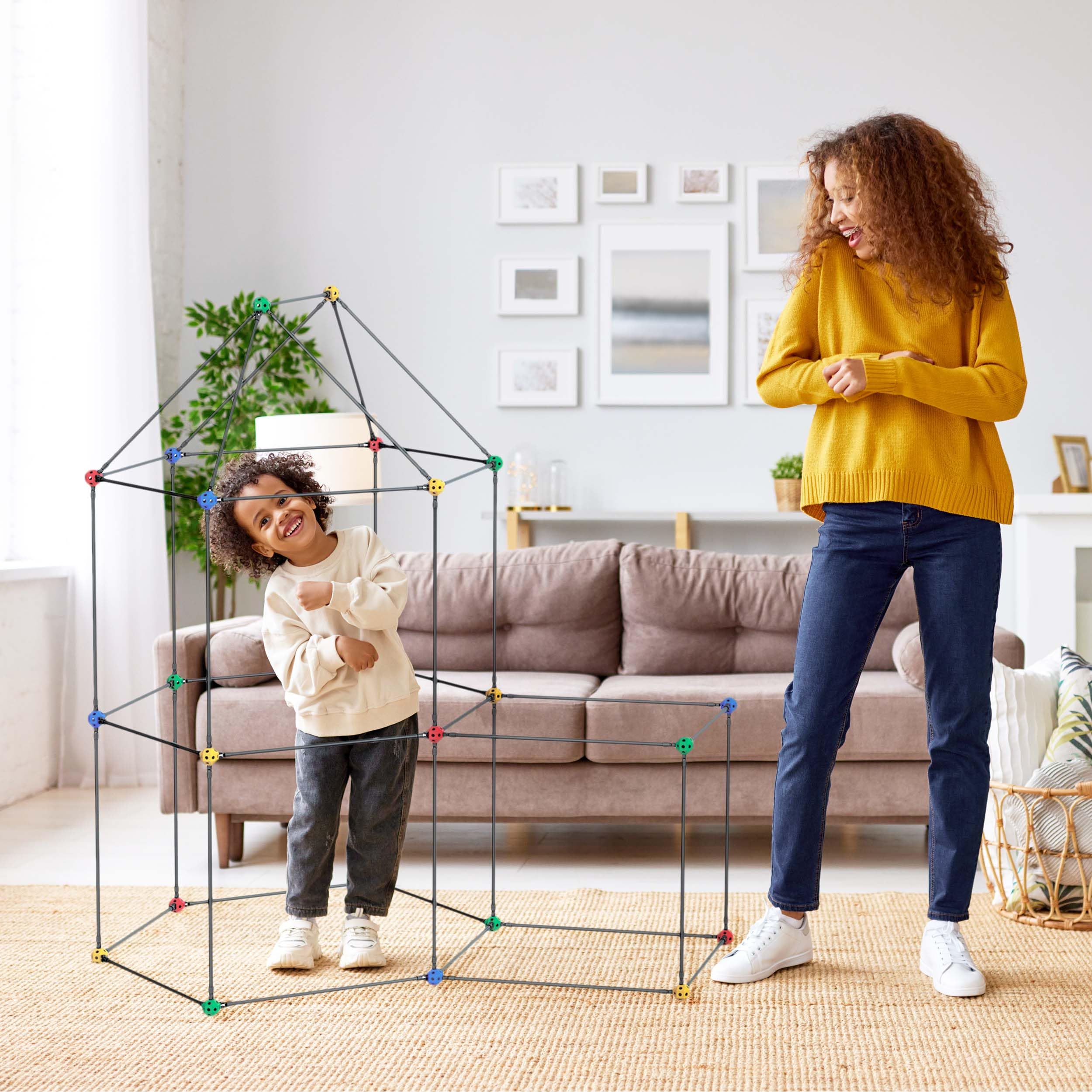 PicassoTiles extended cross tubes add stability for tall tunnels and expansive structures