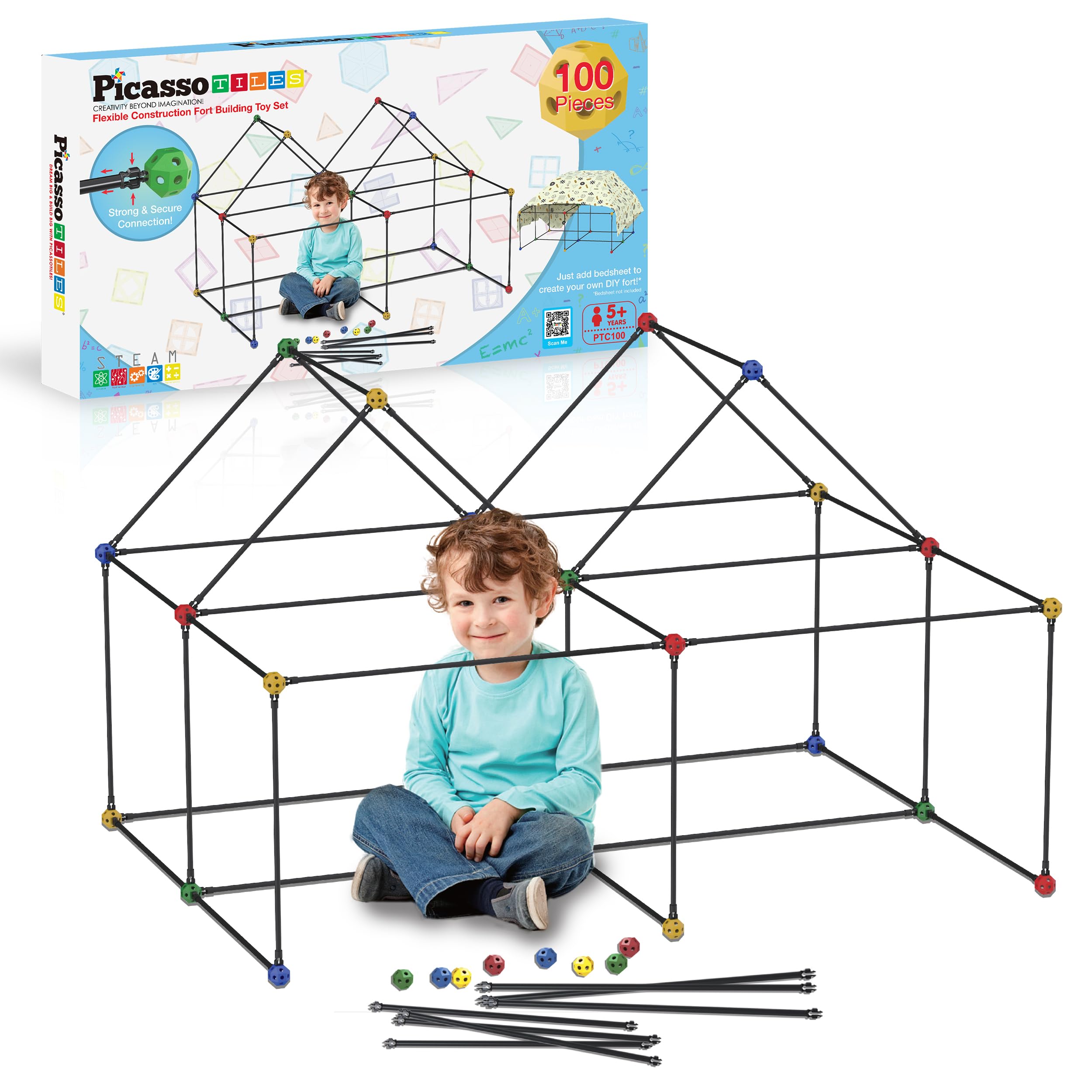 PicassoTiles fort-building kit interlocking joints enable versatile, durable fort designs for imaginative play