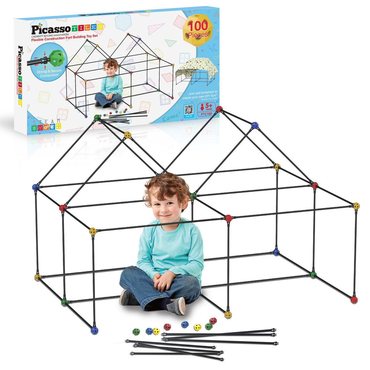 PicassoTiles fort-building kit interlocking joints enable versatile, durable fort designs for imaginative play