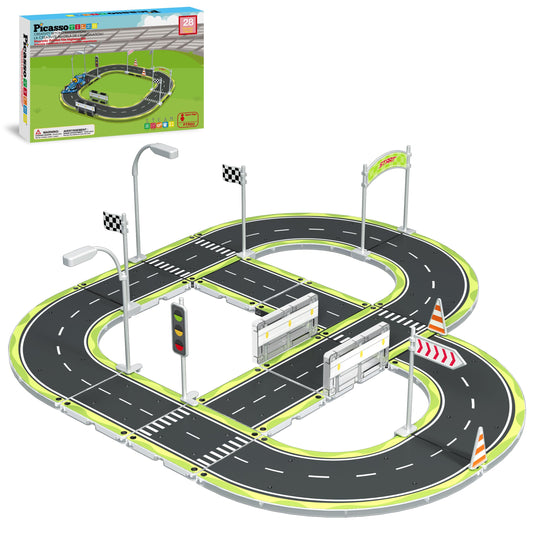 PicassoTiles magnet highway tiles foster imaginative roadways and hands-on engineering play.