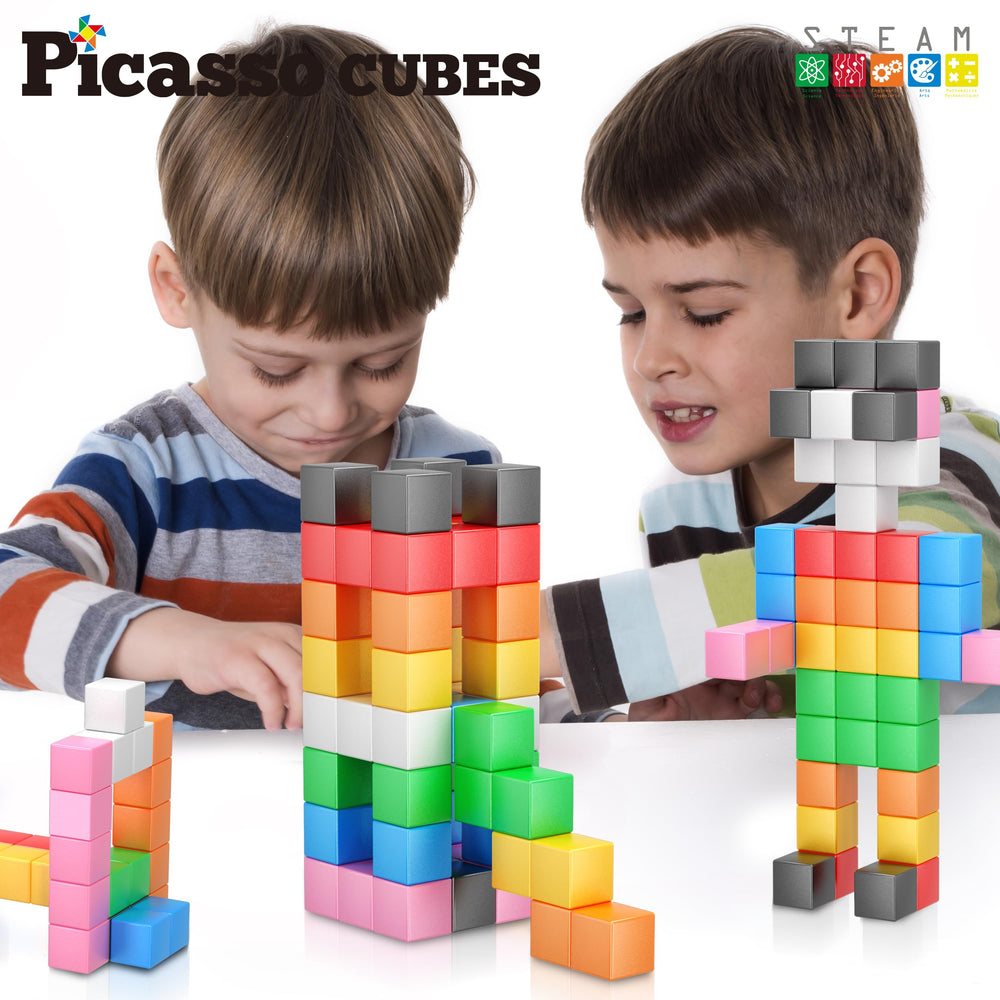 PicassoTiles magnetic building blocks forming a colorful castle design.