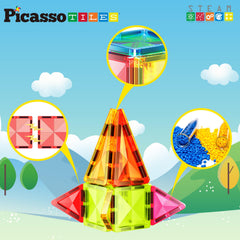 PicassoTiles magnetic building pieces in bright colors spark imaginative construction