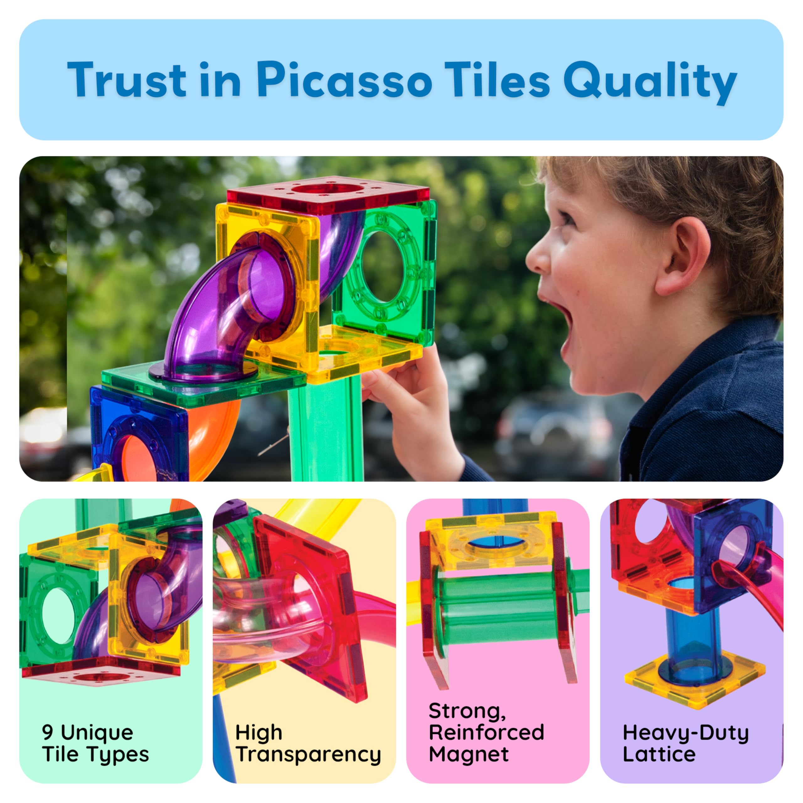 PicassoTiles montessori-style-play supports self-directed learning and concentration.
