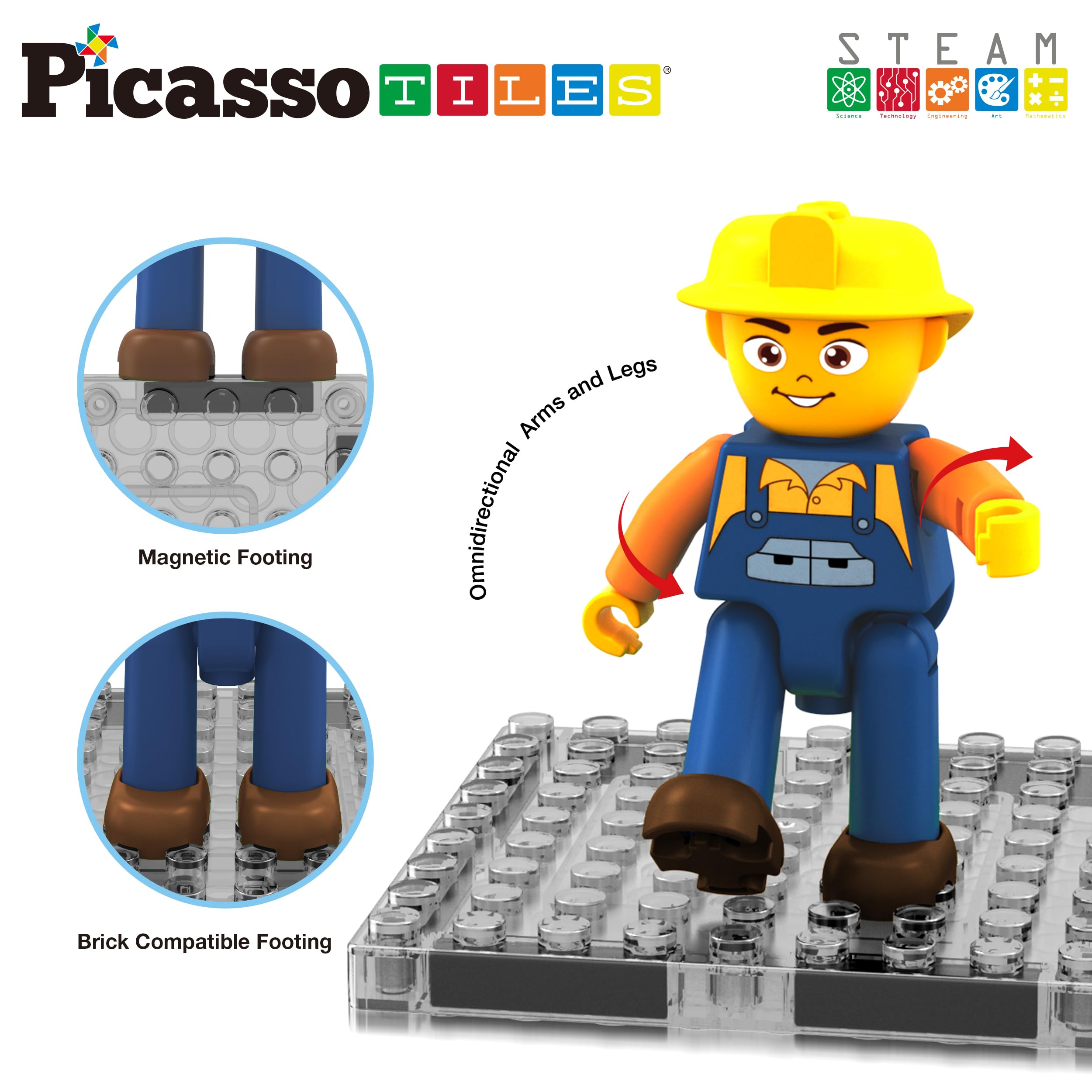 PicassoTiles omnidirectional action figure, flexible joints for diverse poses and storytelling.