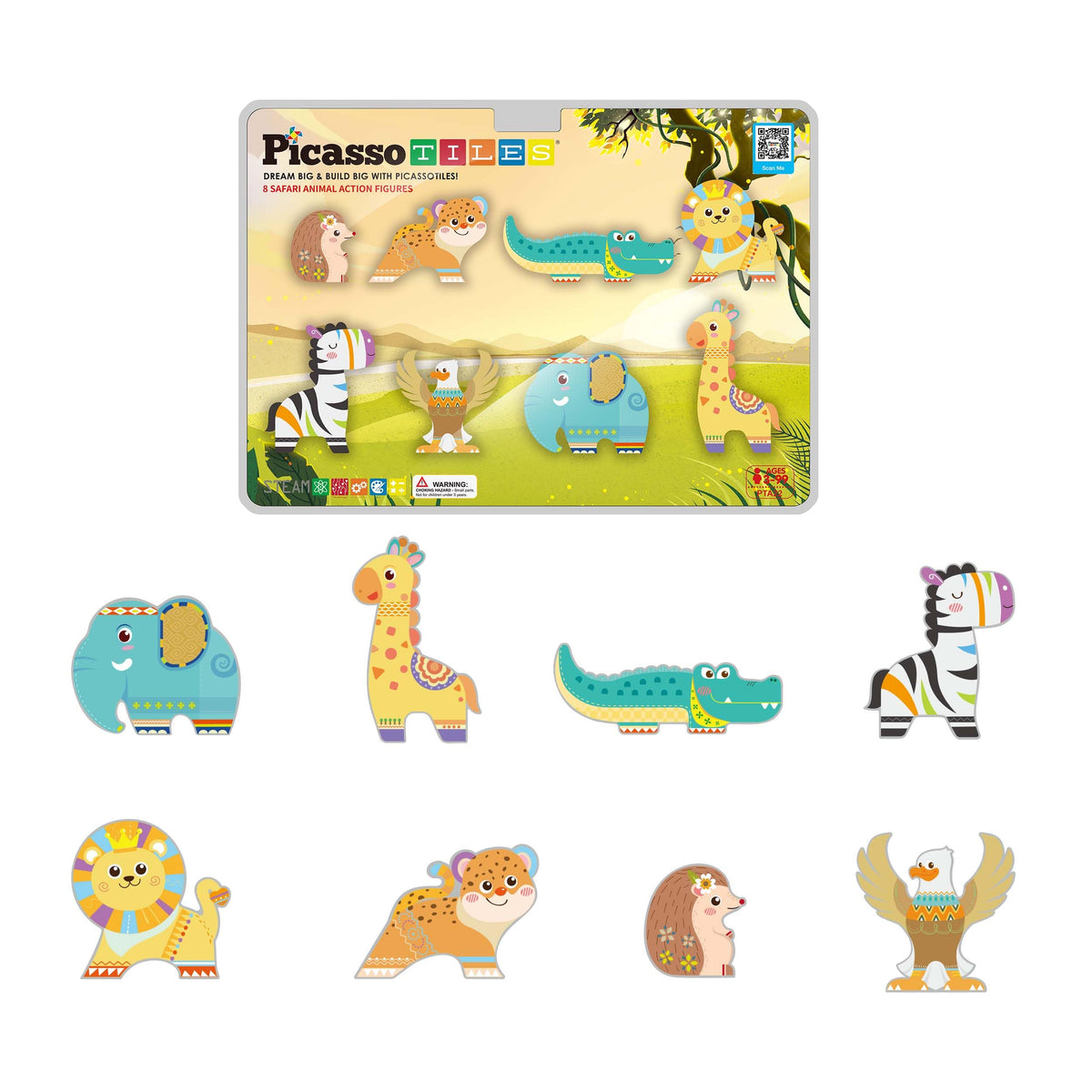 PicassoTiles Safari Elephant figure with magnetized connectors for imaginative building.