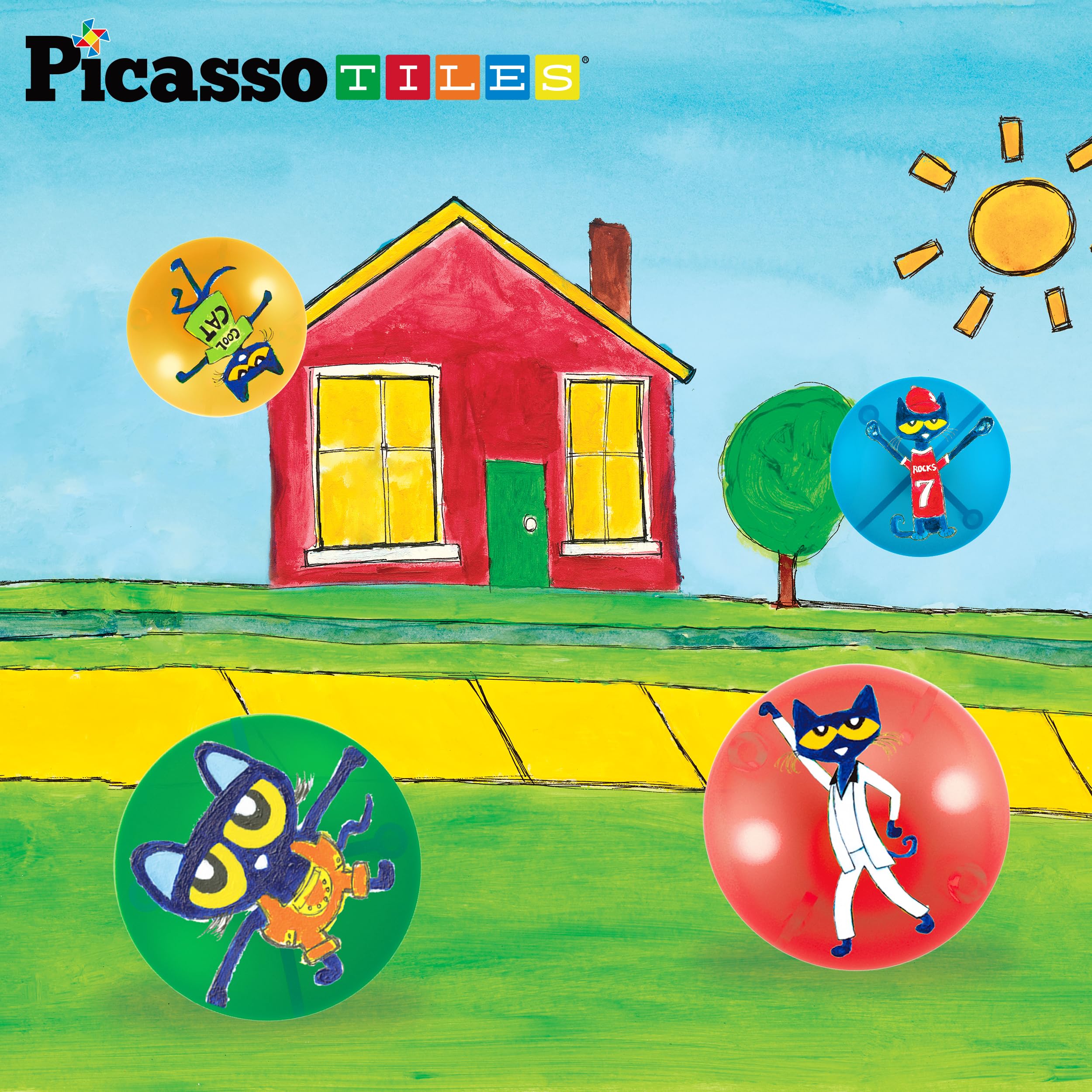 PicassoTiles classroom STEM activity with Pete Cat marble run pieces