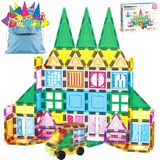 PicassoTiles 101-piece set with doors and windows enhances imaginative play and storytelling.