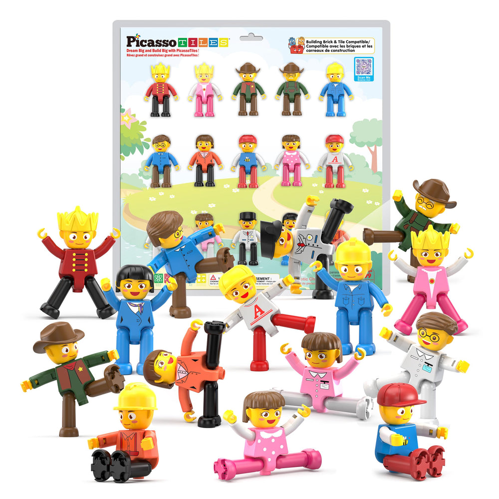 PicassoTiles 15pc rotatable characters for imaginative storytelling and hands-on creativity.