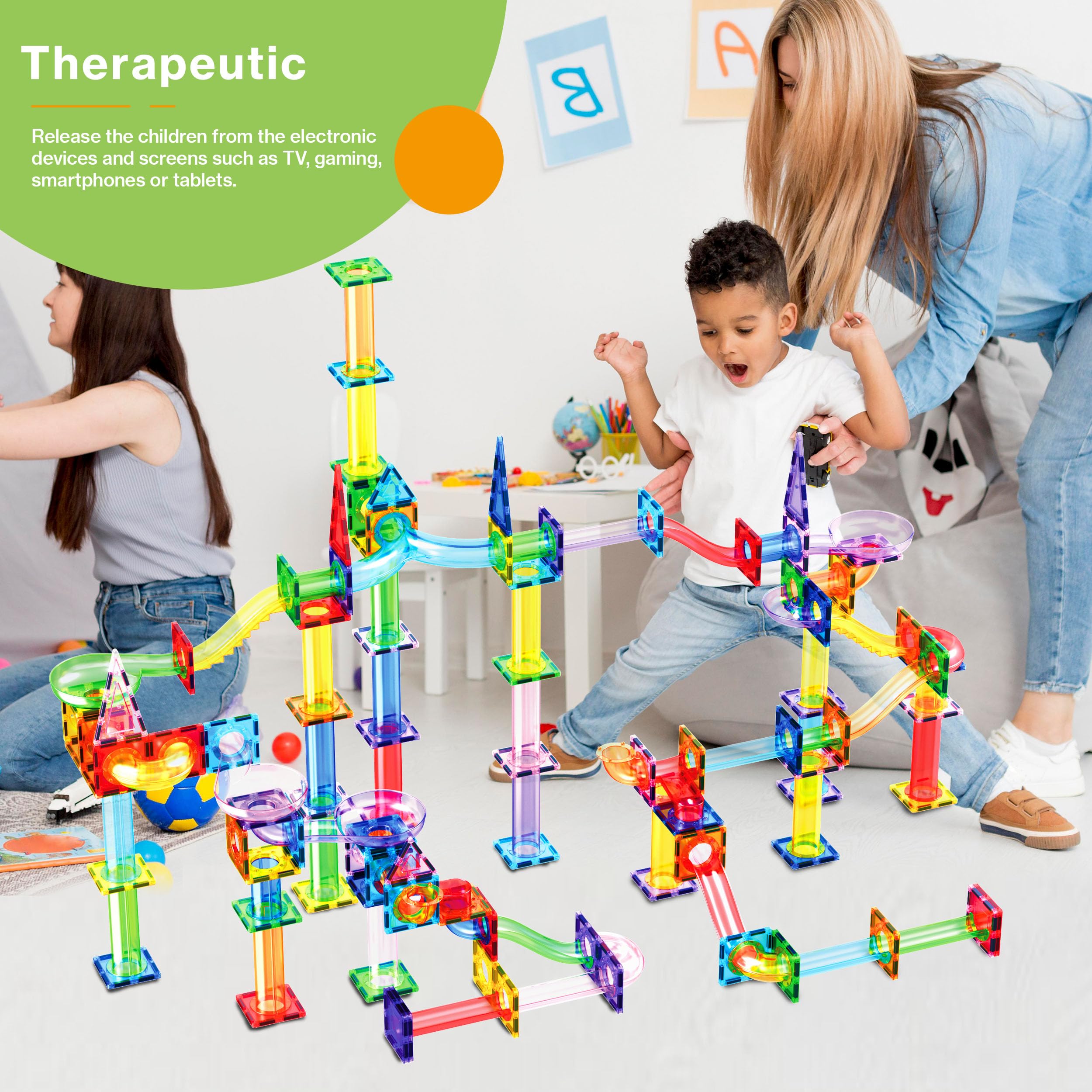 PicassoTiles 200pc LED marble: light-up marble enhances track play