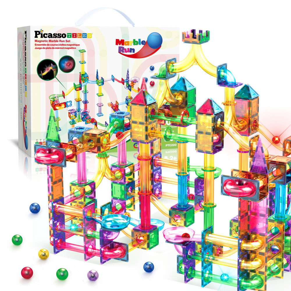 PicassoTiles 200pc marble run tiles: colorful construction for imagination and spatial skills