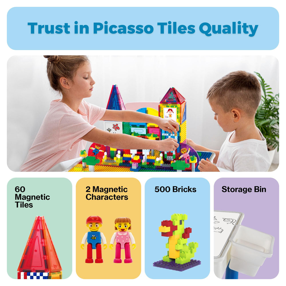 360-degree magnetic connections demonstrated on PicassoTiles bricks and tiles.