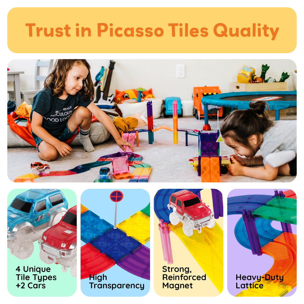 PicassoTiles 3D track creation promotes spatial thinking and problem solving.