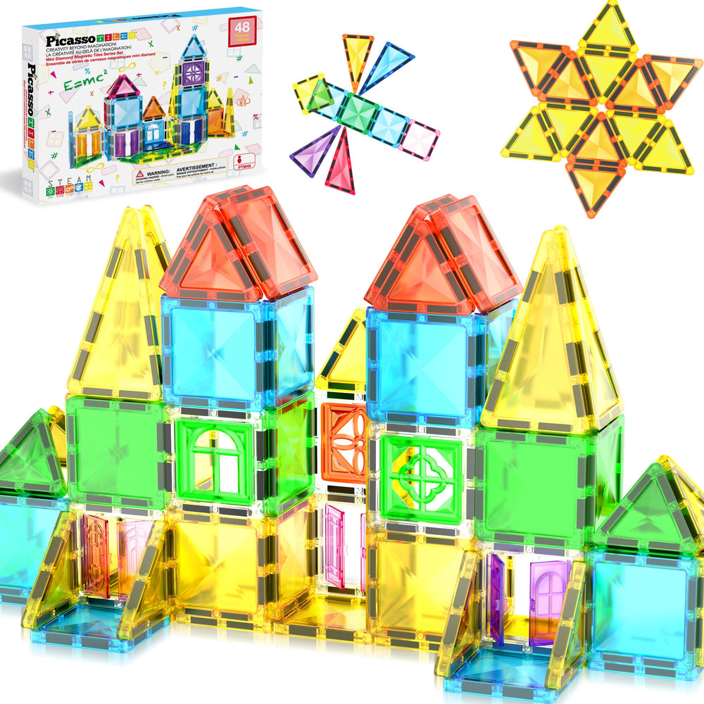 PicassoTiles 48-piece travel magnet tiles for portable, creative building on the go