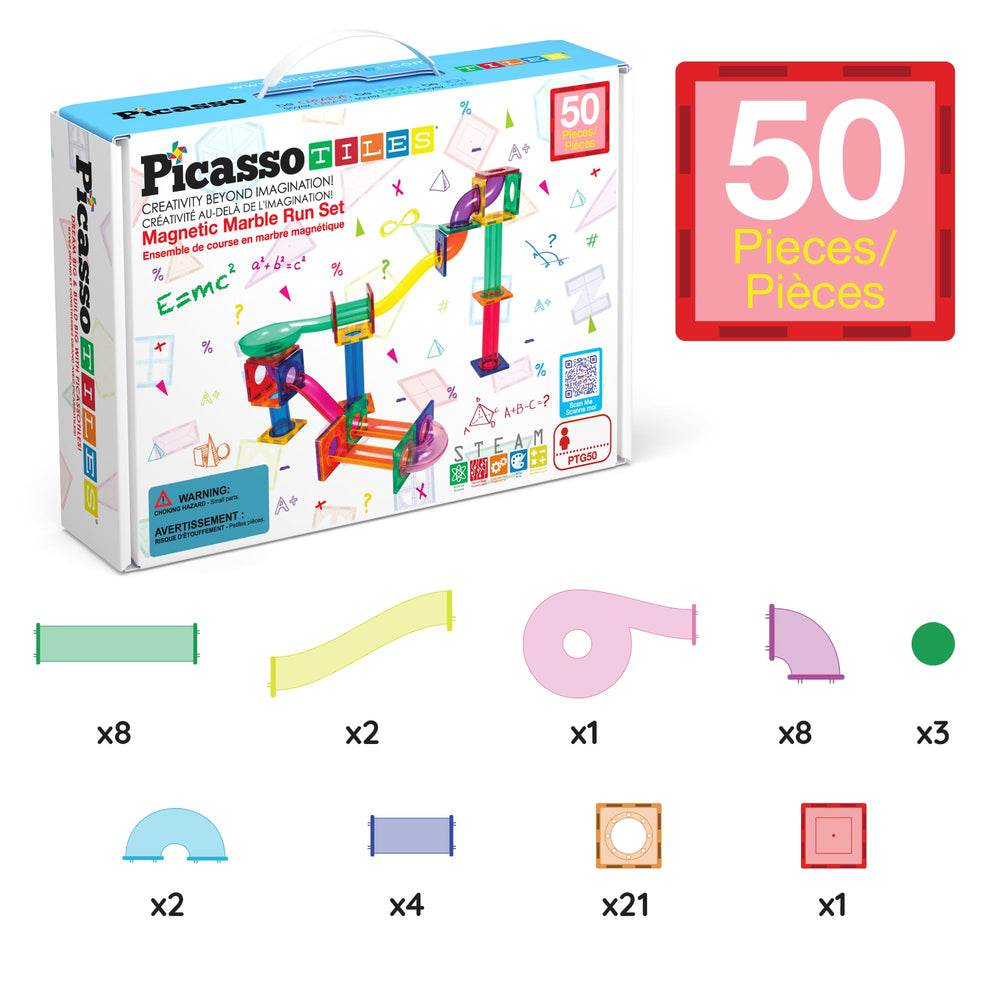PicassoTiles 50-piece set supports fine motor skills during construction play.