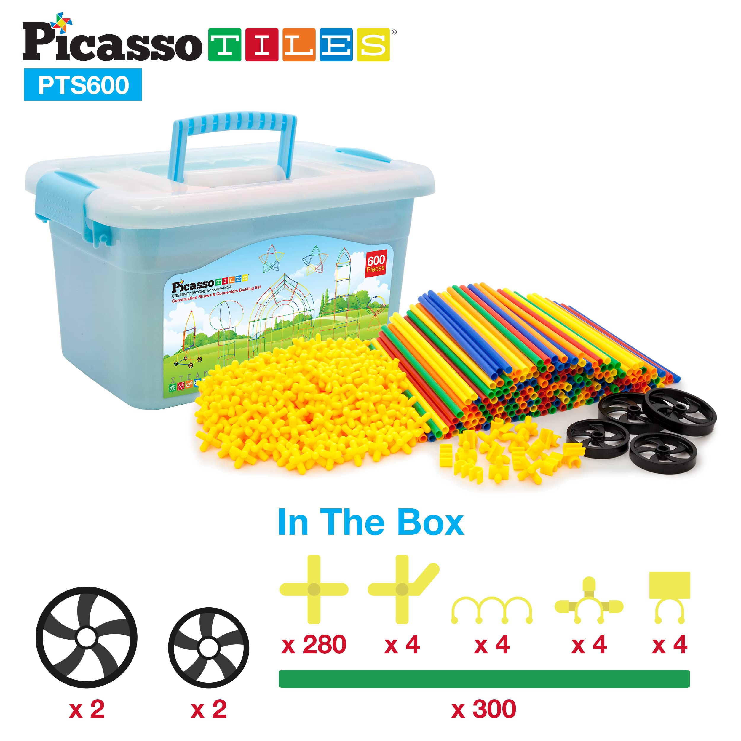 PicassoTiles 600pc straw set suitable for ages 3+ and early hands-on exploration.