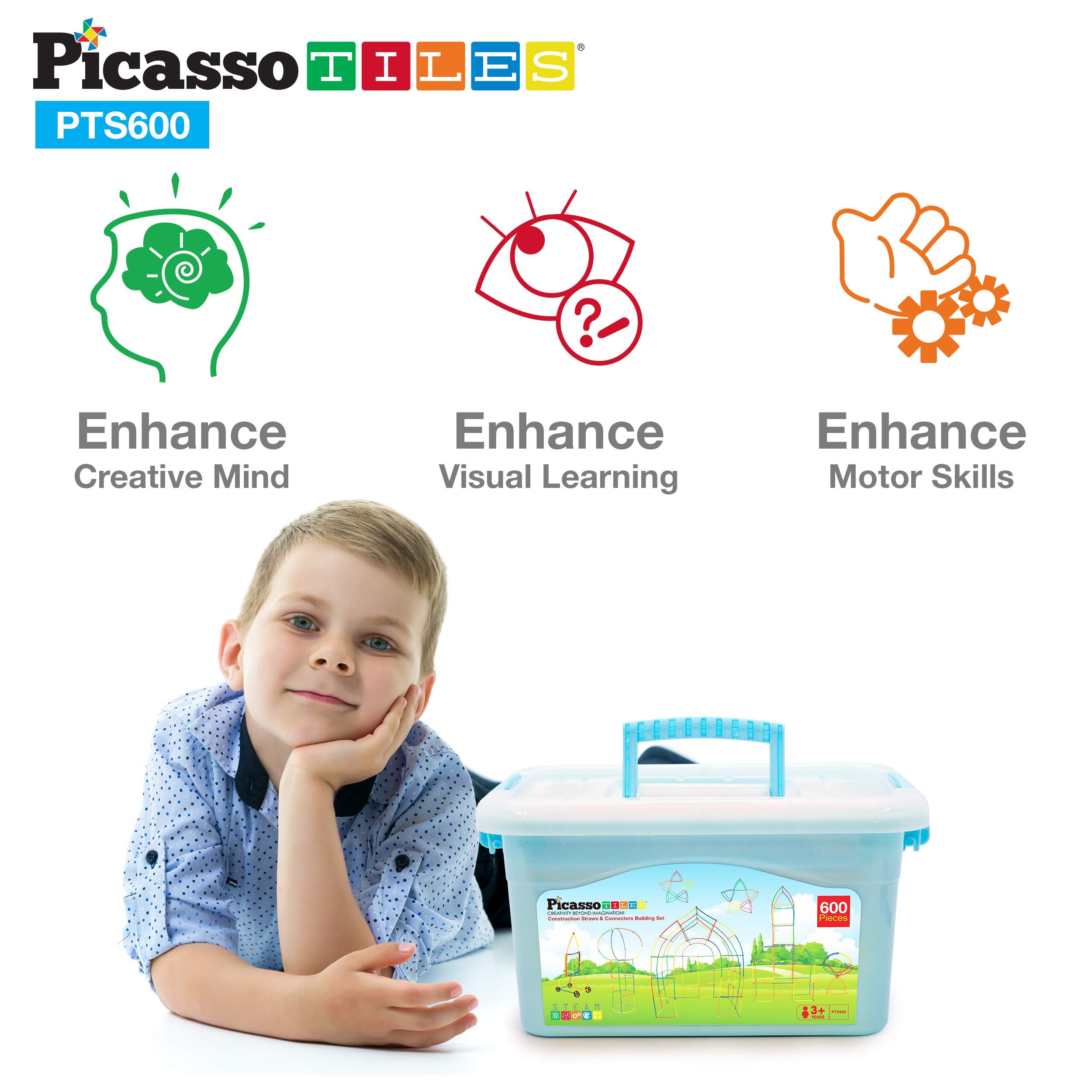 PicassoTiles carrying box included keeps pieces organized for on-the-go learning.