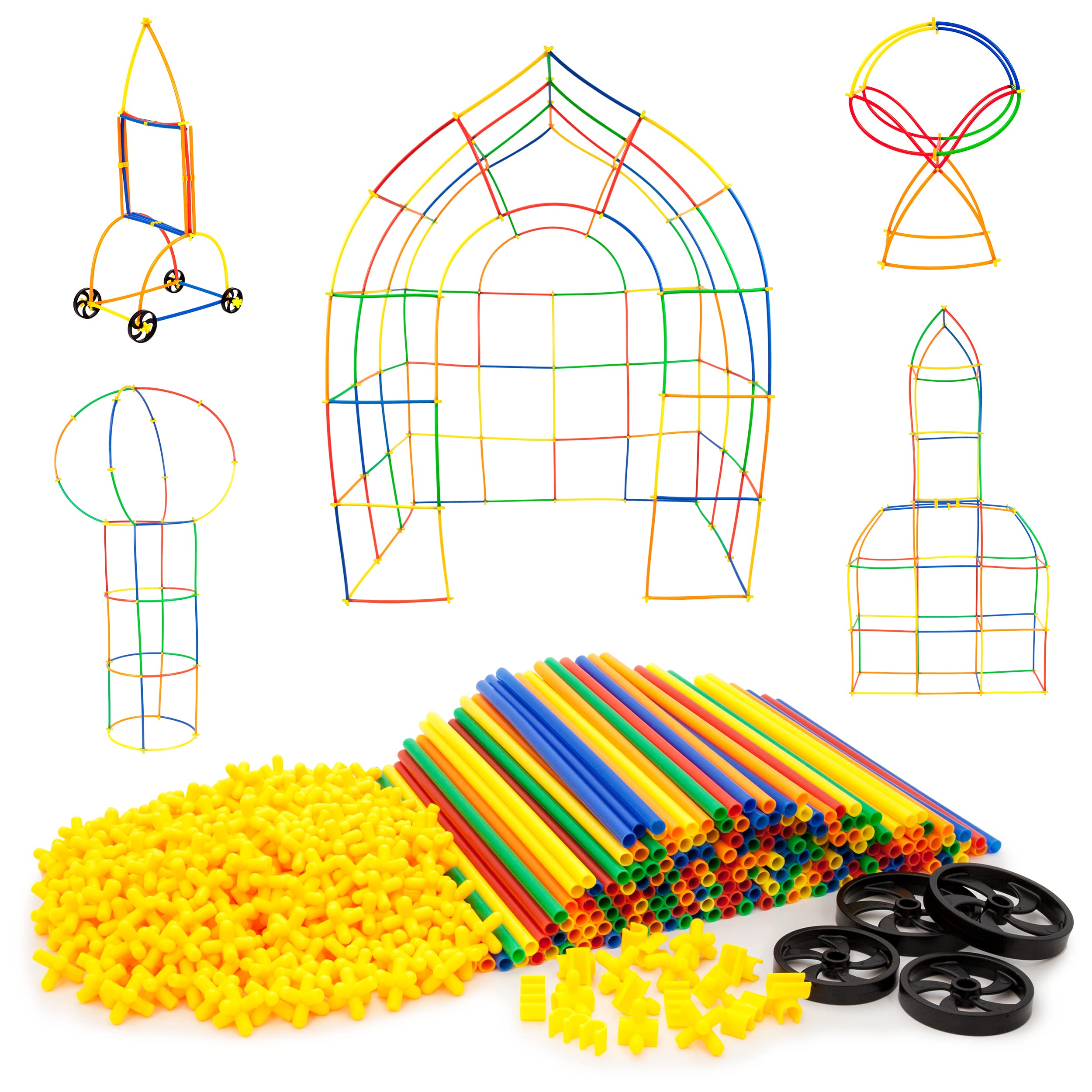 PicassoTiles 600pc straw build with interlocking tubes for creative construction and problem solving.