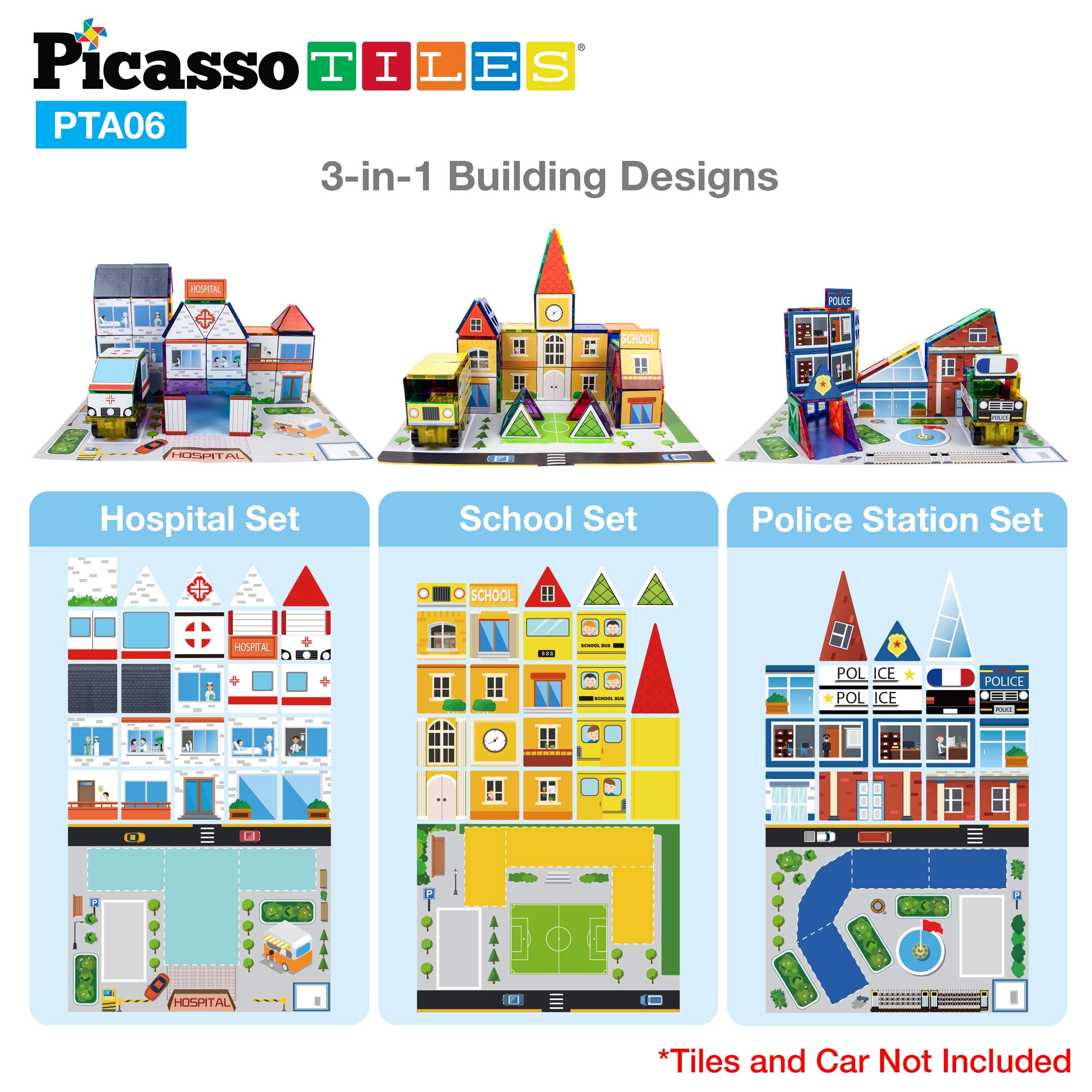 PicassoTiles 80pc hospital map overlay enabling care-themed play and collaboration