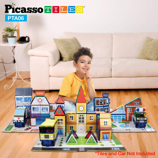 PicassoTiles 80pc police map overlay promoting teamwork and problem-solving