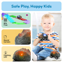 PicassoTiles aa battery-required cars use an everyday power source.