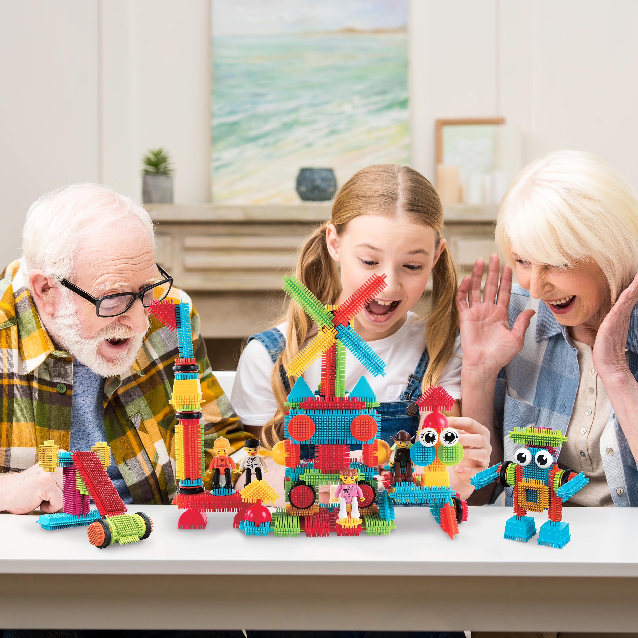 PicassoTiles action figures add character to creative building sessions.
