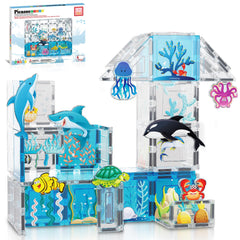 PicassoTiles aquarium set image featuring 44 magnetic blocks for imaginative marine building.