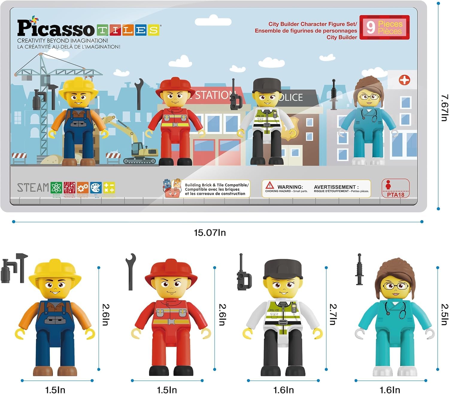 PicassoTiles astronaut figures magnetic connections enable versatile play and building.