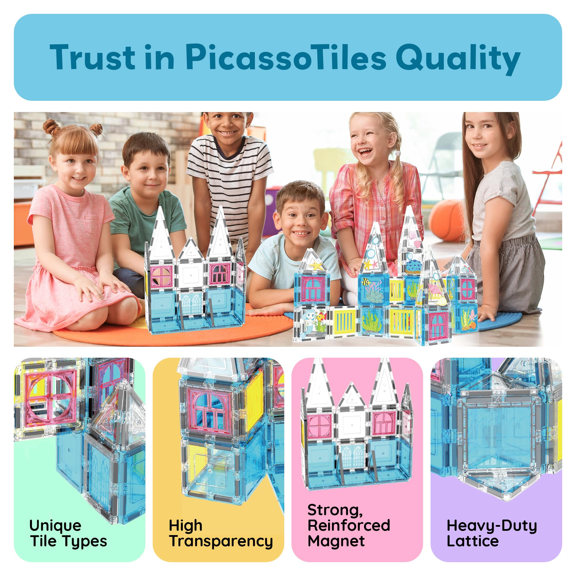 PicassoTiles BPA-free label signals safe, non-toxic playtime for families.