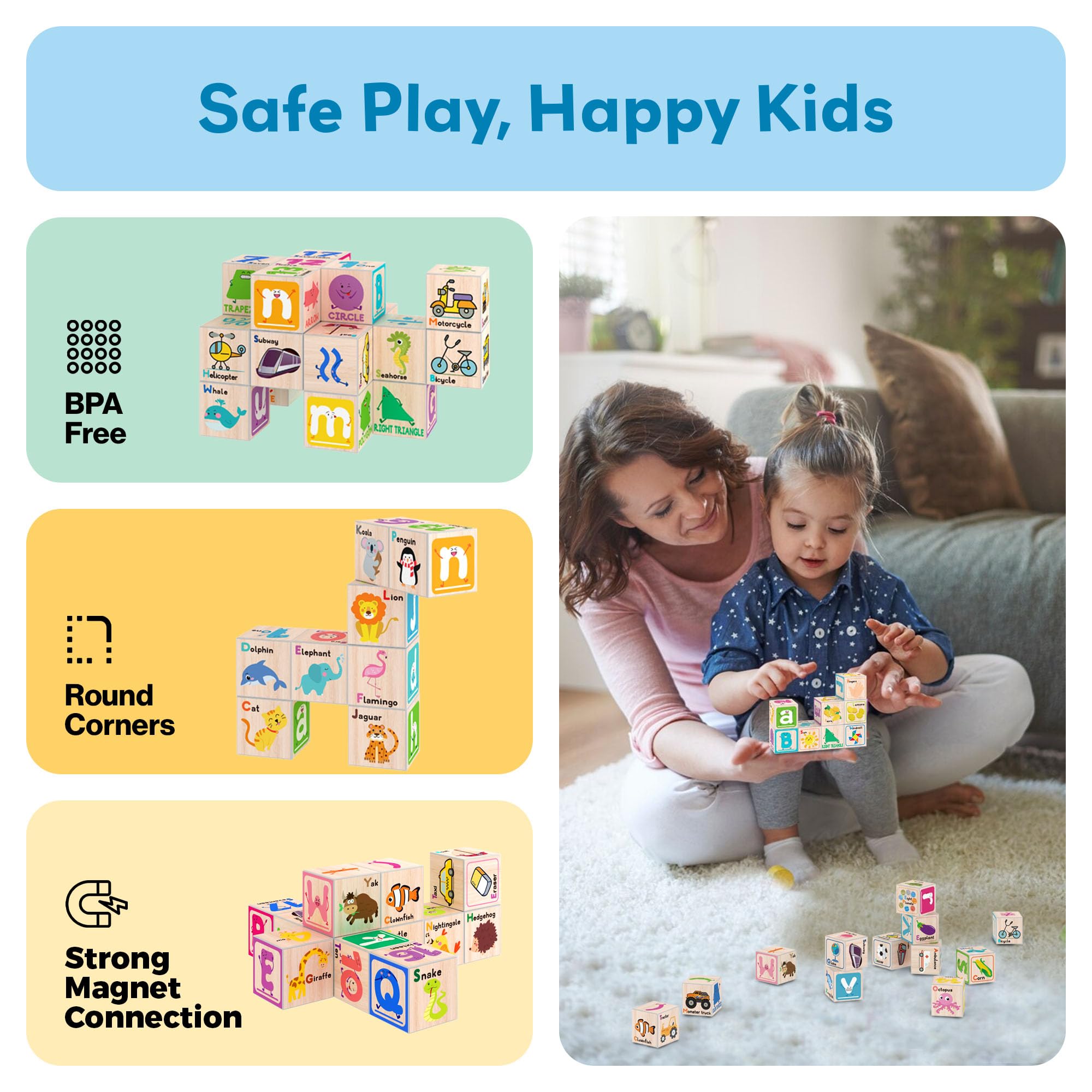 PicassoTiles BPA-free magnetic blocks ensure safe, open-ended play