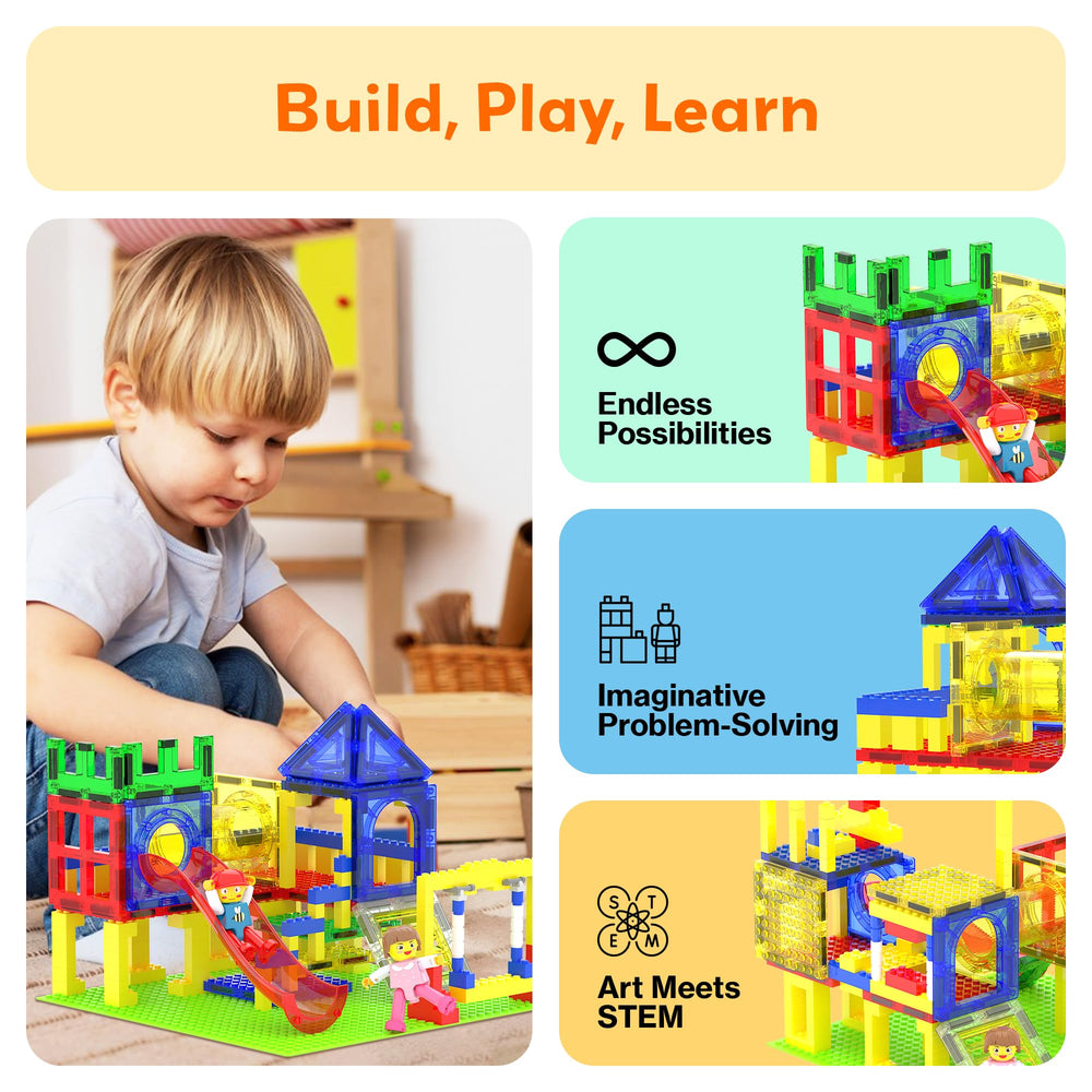 PicassoTiles brick socket surface keeps structures in place during play.