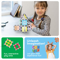 PicassoTiles build towers and castles with reinforced magnets for taller designs.