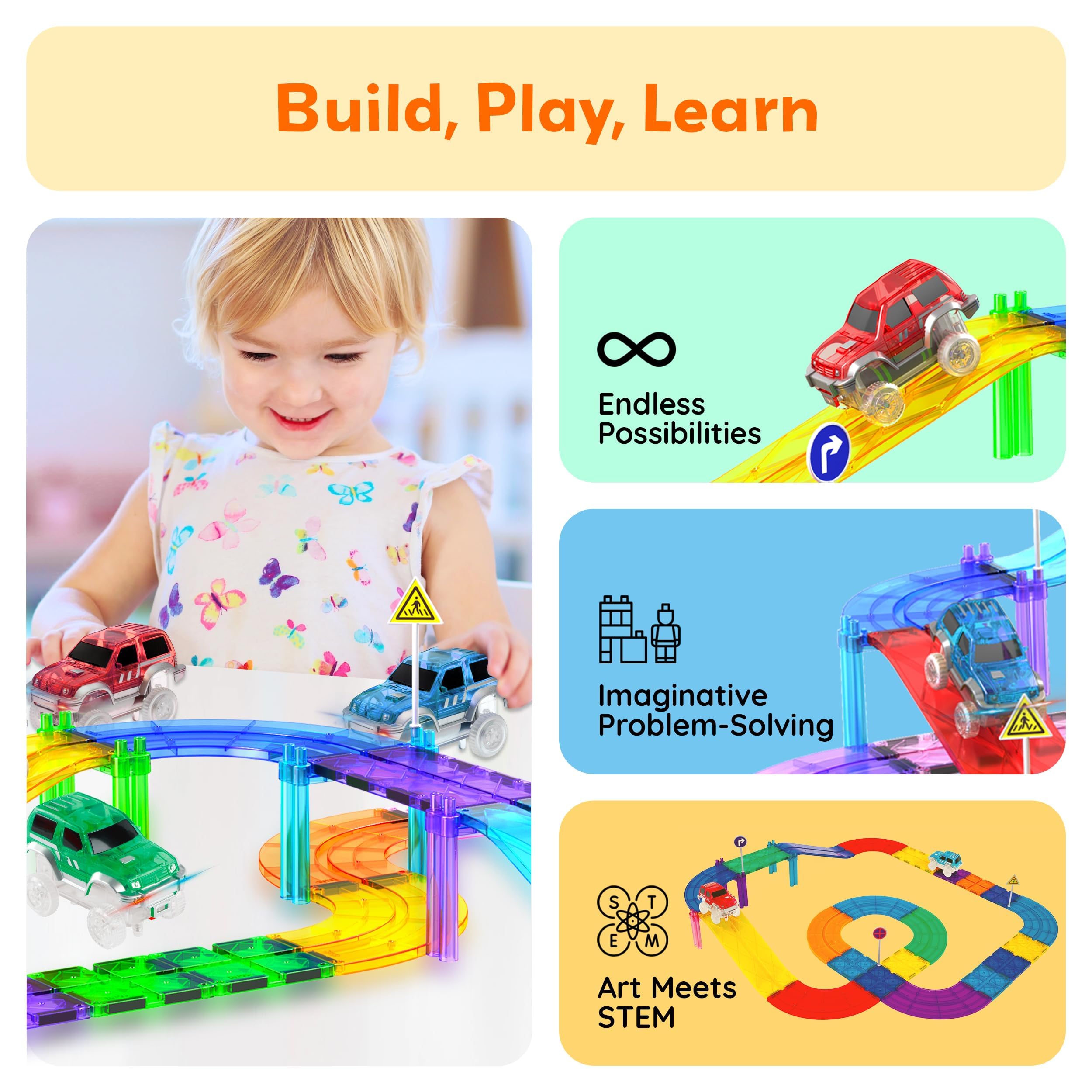 PicassoTiles buildable tracks offer versatile layouts for creative racing
