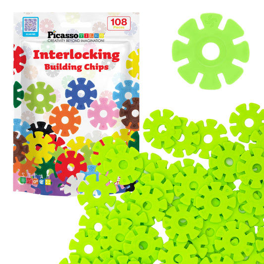PicassoTiles Building Chips interlocking discs in light green for hands-on STEM play.