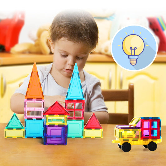 PicassoTiles car base demonstrates magnetic assembly for imaginative vehicle building.