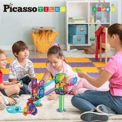 PicassoTiles centrifugal funnels illustrate gravity-driven motion in a vivid setup.