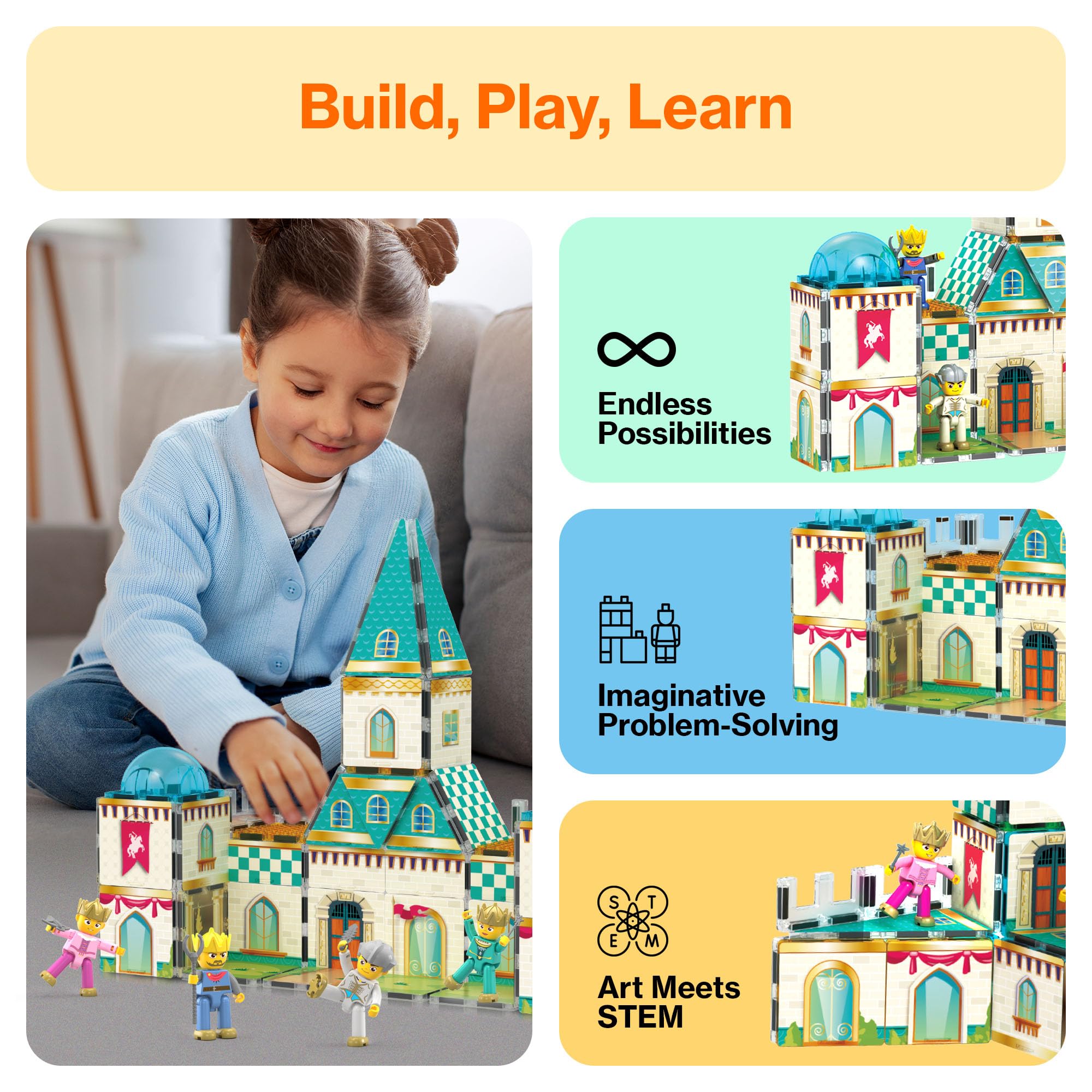 PicassoTiles character accessories enable varied castle adventures